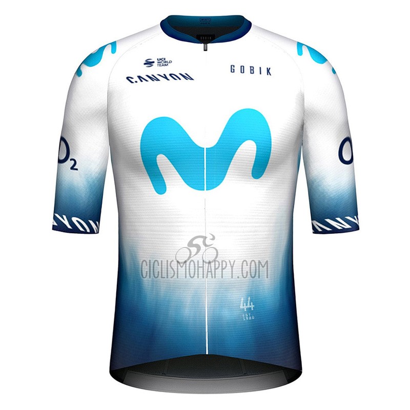 Movistar Cycling Jersey Bib Short 2023 Short Sleeve White Light Blue
